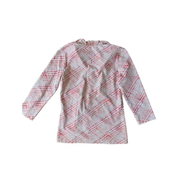 J.McLaughlin Womens 3/4 -Sleeve Red & White Patterned Blouse Ruffle Neck S - Picture 3 of 6